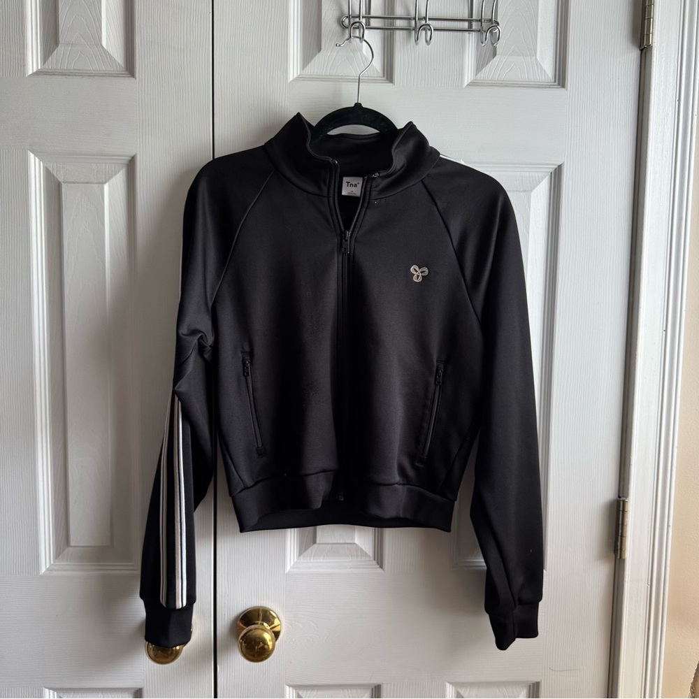 aritzia TNA cropped striped active workout zip up jacket
